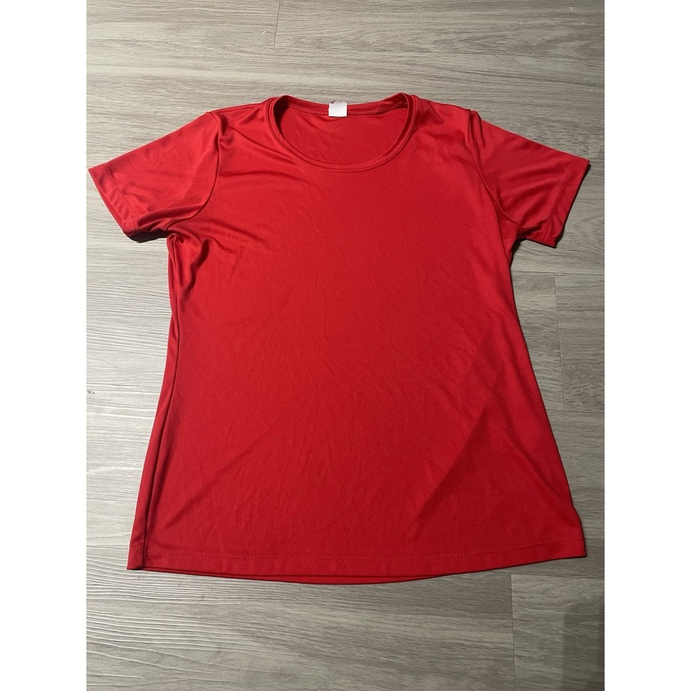 Sport-Tek Women's M Regular Fit Knit Solid Short Sleeve Crew Neck Red T-Shirt